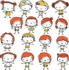 vector drawing cartoon kids set 