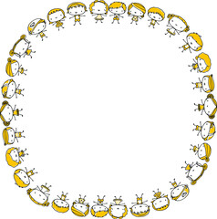 vector drawing cartoon kids set with round border