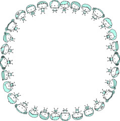 vector drawing cartoon kids set with round border