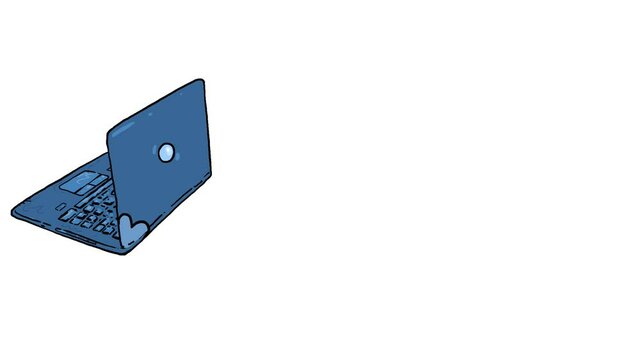 Cartoon laptop whiteboard drawing and opening. Shield is creating and arrows are sticking in it. Metaphor of computer defense. Animation good for business, explainer, etc...