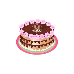 Illustration for pastry shop. Festive chocolate cake. Nice vector flat illustration in cartoon style with a gradient.