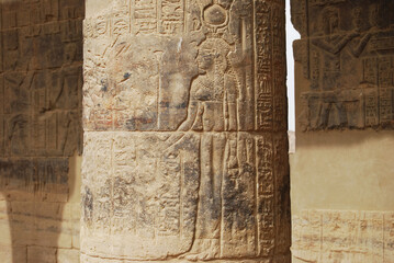 Ancient pillar and hieroglyphic at temple of File. Egypt
