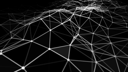 Abstract background dots and lines. Futuristic plexus dynamic wave. 3D rendering