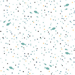 Seamless colorful pattern with fish. Abstract texture for fabric, textile, apparel. Vector illustration
