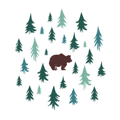 Obraz premium Wild animals in a pine forest design. Vector illustration