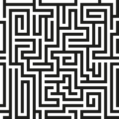 Black seamless vector maze on white background. Black labyrinth pattern. Vector maze pattern. Labyrinth seamless puzzle