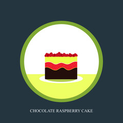 Strawberry cake topped with chocolate cream and whipped cream. Isolated on a white background.