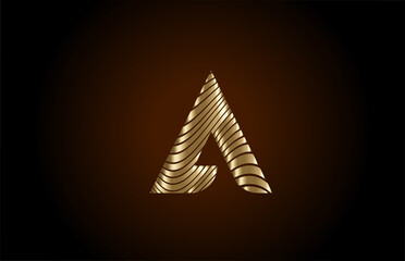 A yellow alphabet letter logo icon for company. Metallic gold line design for luxury identity