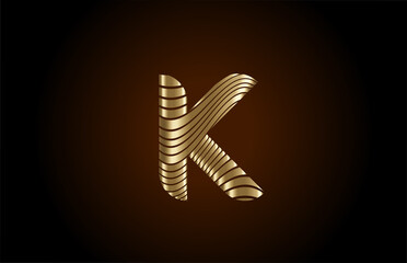 K yellow alphabet letter logo icon for company. Metallic gold line design for luxury identity