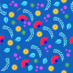 Fototapeta na wymiar Flat Floral Background Pattern Seamless, Cute Colorfull Background