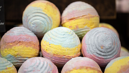 Handmade cosmetics salt bombs for the bath