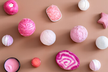 Spa composition with body care items on a colored background