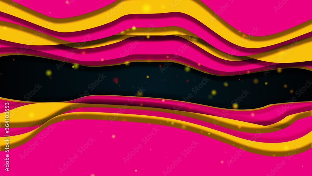 Poster computer generated abstract shape of tunnel. 3d rendering of color multilayer slice with wavy passag