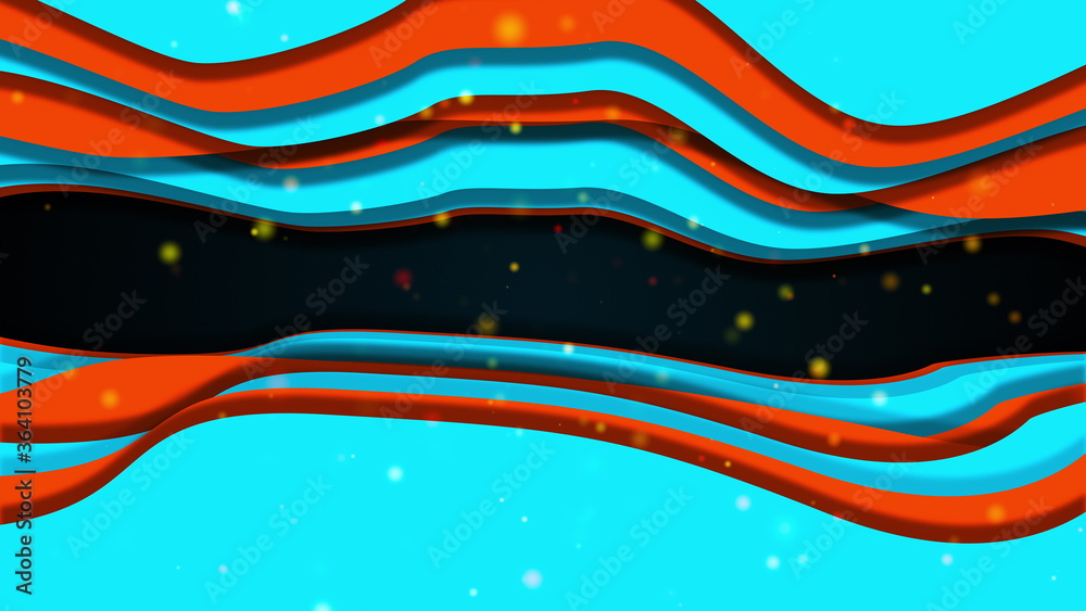 Poster computer generated abstract shape of tunnel. 3d rendering of color multilayer slice with wavy passag