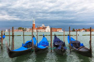 Gondolas floating in Grand Canal, Venice, Italy