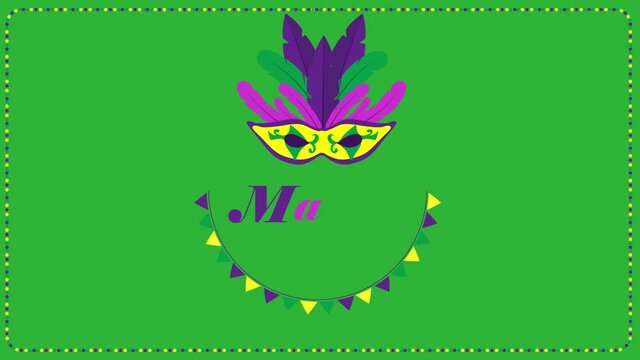 Party mask animation with Mardi Gras text