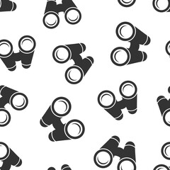 Obraz premium Binocular icon in flat style. Search vector illustration on white isolated background. Zoom seamless pattern business concept.