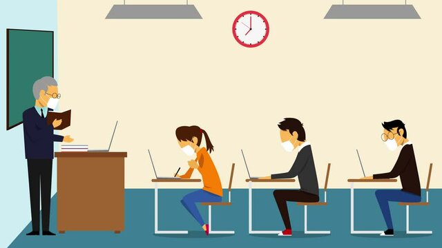 Teacher and students study at new normal lifestyle