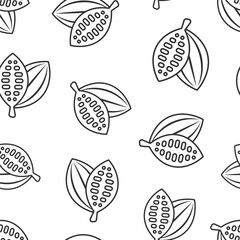 Cocoa bean icon in flat style. Chocolate cream vector illustration on white isolated background. Nut plant seamless pattern business concept.