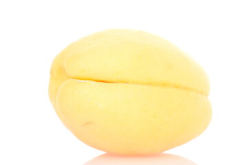 Ripe organic yellow apricot, close-up, isolated on white.