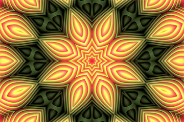  unusual fractal texture in the form of a multilayer star on a green layer