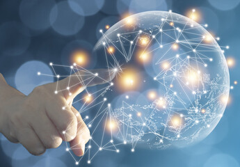 hand touching global network.(reach To World)