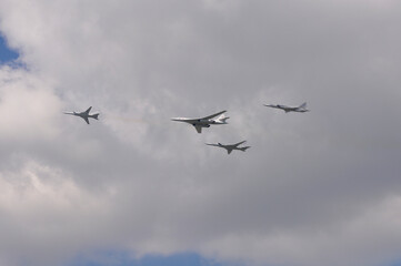 Military planes in the sky close up
