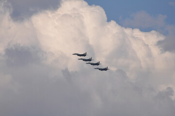 Military planes in the sky close up