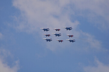 Military planes in the sky close up
