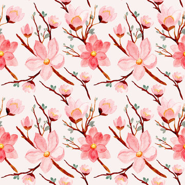pink watercolor flower seamless pattern