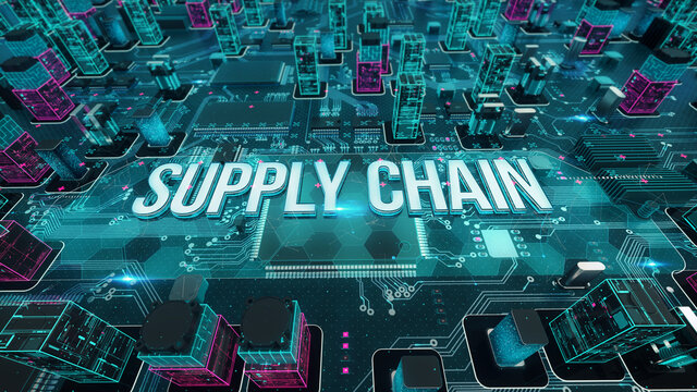 Supply Chain with digital technology concept 3D rendering