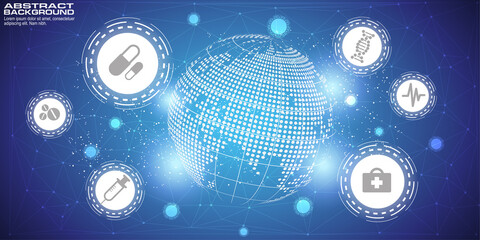 Digital background with World map point global network connection, concept of global business.