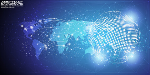 Digital background with World map point global network connection, concept of global business.