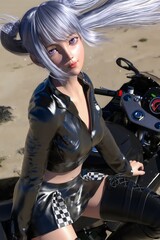 Fototapeta na wymiar [3D Rendering image] Motorcycle and Racing Queen 