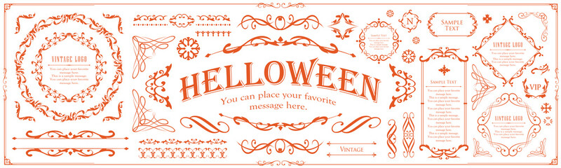 ハロウィンのフレーム素材、ハッピーハロウィン、パーティー、イベント、装飾素材、ビンテージ、アンティーク、ゴージャス、ラグジュアリー