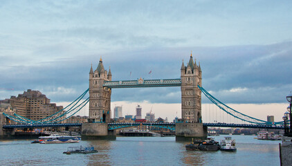 Fototapeta na wymiar Tower Bridge taken early evening in the twilight from the Thames embankment.