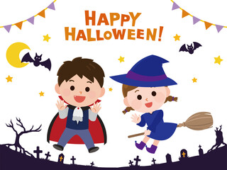 女の子 ハロウィン仮装 魔女 飛ぶ イラスト Wall Mural こけ田
