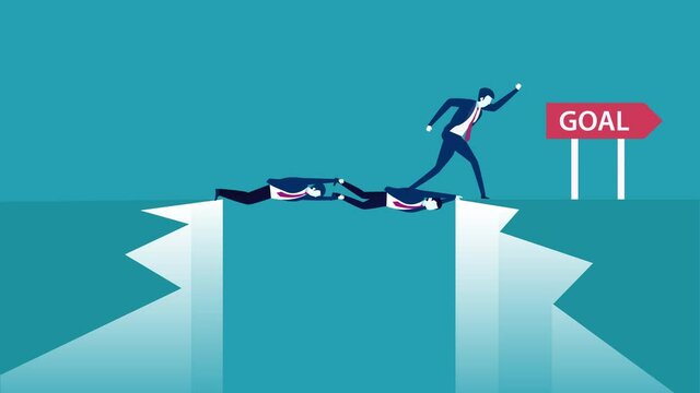 Young boss using his partners to pass mountain gap