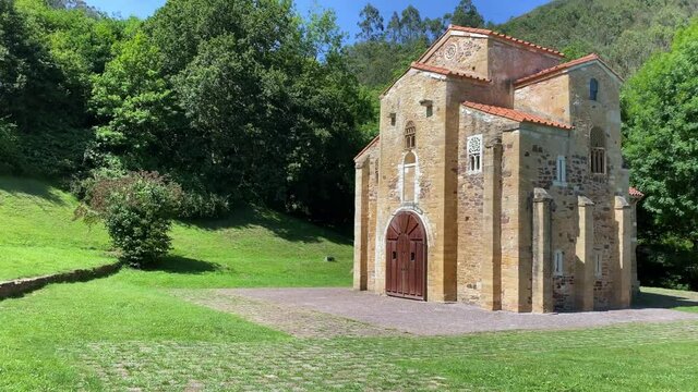 San Miguel de Lillo. Pre-romanesque old church in Mount Naranco, in a sunny day. Oviedo, Asturias, Spain
