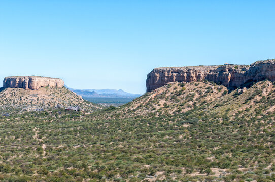 View from the Vingeklip to the  Vingerklip Lodge near Outjo