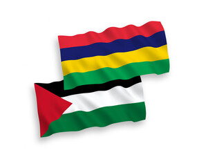 Fototapeta premium Flags of Mauritius and Palestine on a white background
