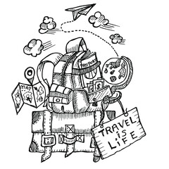 travel is life, doodle and sketch