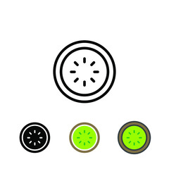 Kiwi food organic fruit or Chinese gooseberry half cross section closeup.  
vegan vegetarian icon silhouette outline color for food apps and website. Vector illustration Design, white background EPS10