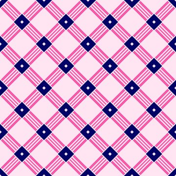 Simple Lattice Weave Grid Seamless Pattern Background Wallpaper. Combination colors of blue navy, and pink. Pattern for Textile, fabric, paper, print, interior, decor, etc..
