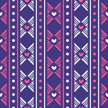 Simple Cute Love Dot Rhombus Line Vertical Decorative Seamless Pattern Background Wallpaper. Combination colors of blue, pink, and white. Pattern for Textile, fabric, paper, print, interior, decor