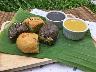 Pumpkins and black sesame whole wheat bread with Pumpkins custard and black sesame custard 