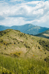 Panoramic view of Monte Boletto, near Brunate in the province of Como. Sunny day with clouds