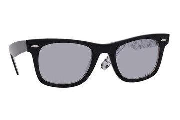 Fototapeta premium Sunglasses with a black plastic frame and blue lenses isolated on white background.