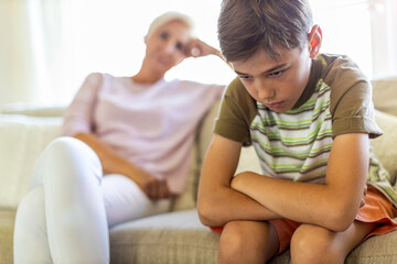 Mother and her son arguing at home
