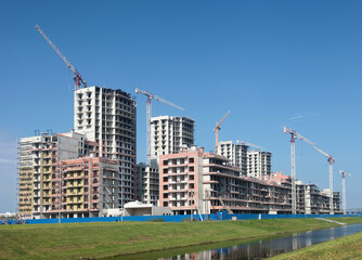 Housing construction in St. Petersburg. Construction site. New buildings.